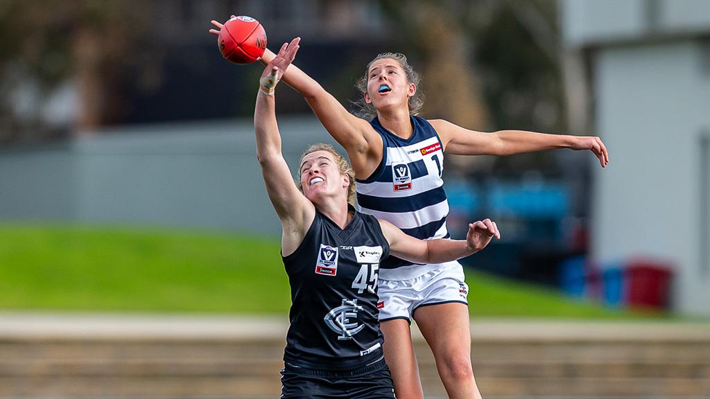 2019_08_23_VFLW_HERO.jpg Rene Caris in action against the Blues in round eight. - Geelong Cats